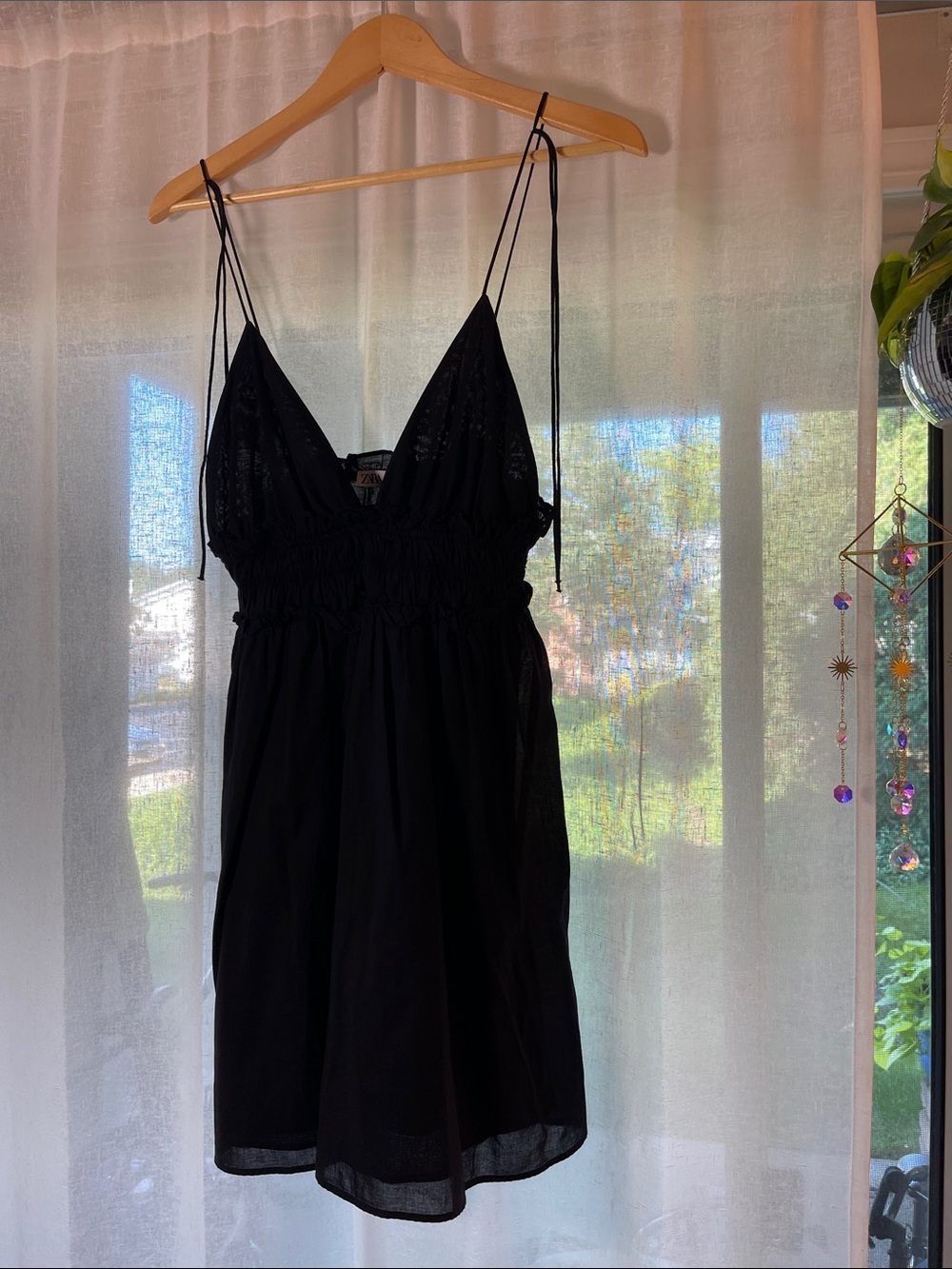 Zara Black Smocked V-Neck Sundress